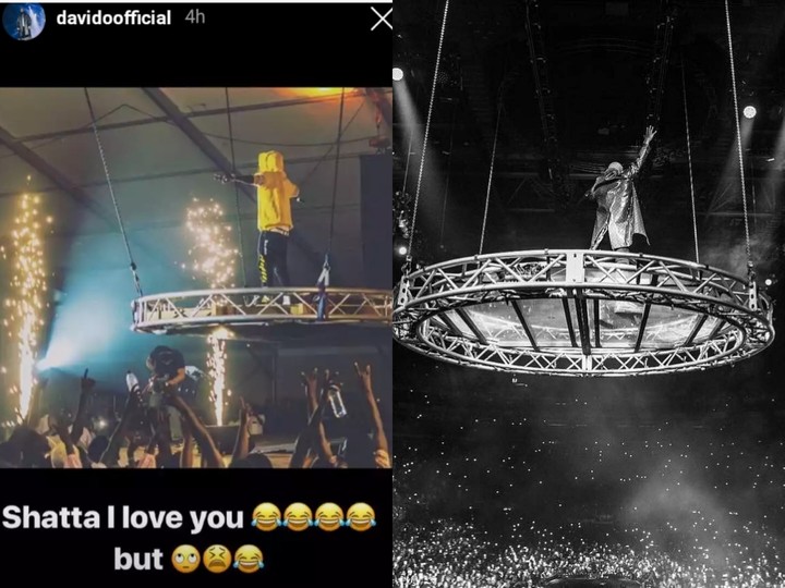 Shatta and Davido,Shatta's entrance at 3 Music Awards(Right) || Davido's entrance at O2 Arena (Left)