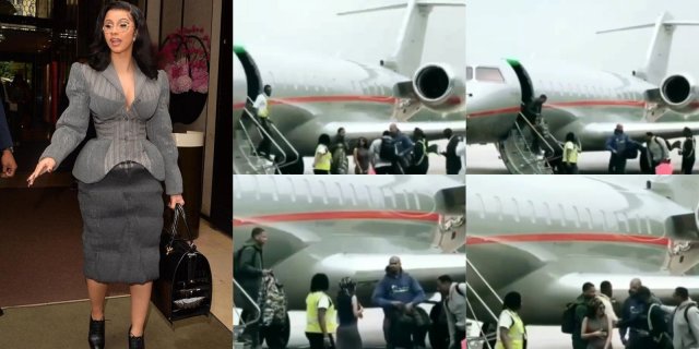 Cardi B Finally Arrives In Nigeria In Her Private Jet (VIDEO)