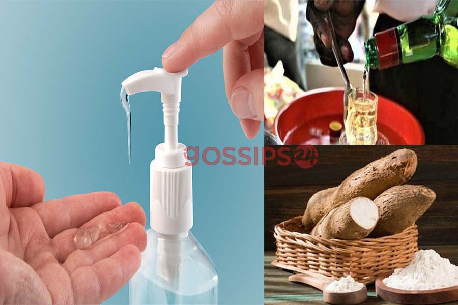 cassava starch and akpeteshie as hand sanitizers