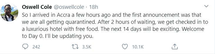 Man who has been quarantined upon arrival in Ghana speaks