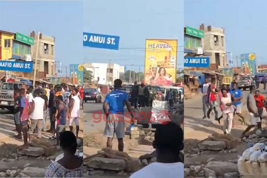 boys in Ashaiman throw stones at policemen amidst lockdown