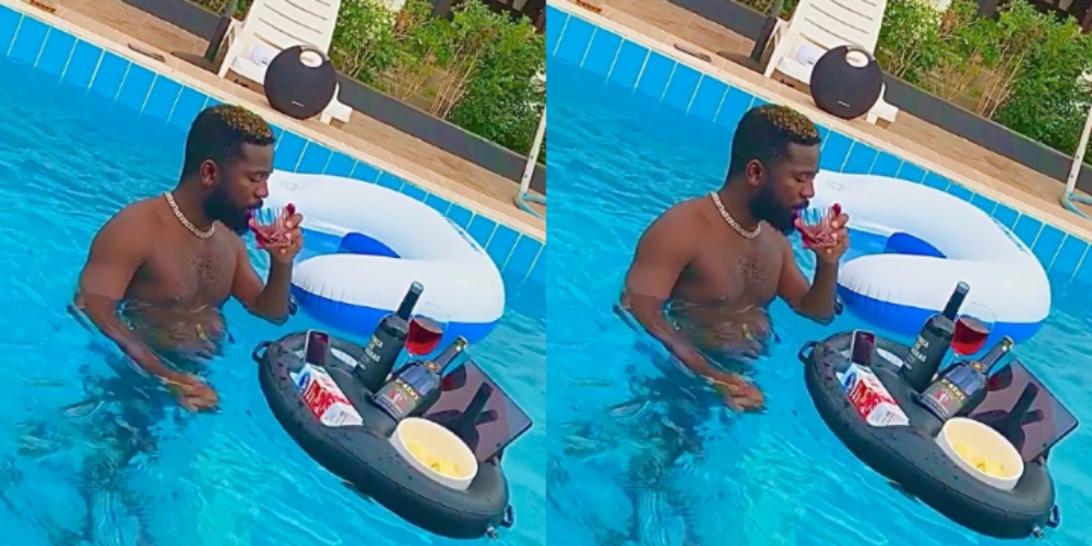 Bisa Kdei challenges Shatta Wale as he enjoys lunch in his swimming pool