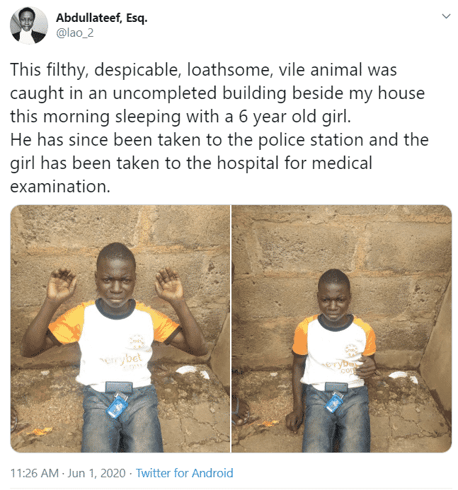 Young boy caught chopping 6-year-old girl in an uncompleted building