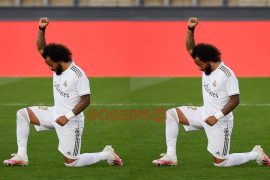 Marcelo takes a knee after scoring for Real Madrid