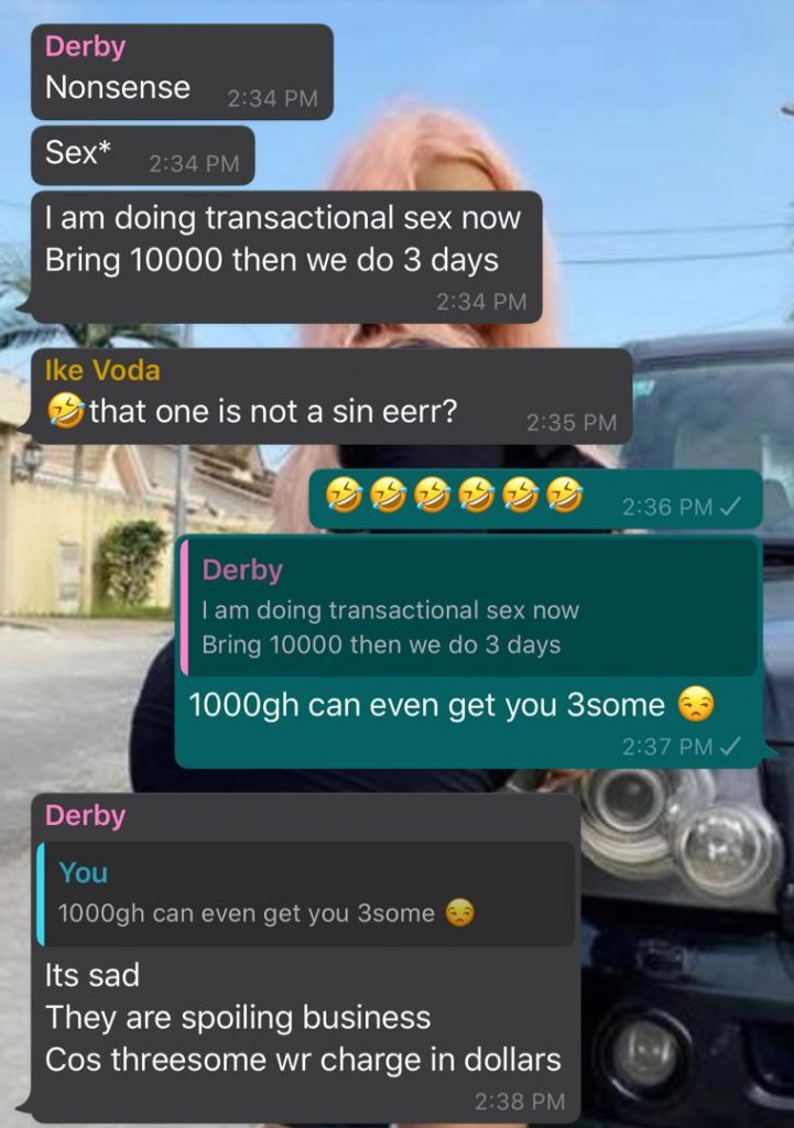 Slay Queen Derby reveals she charges $10,000 for threes0me (screenshot) 1