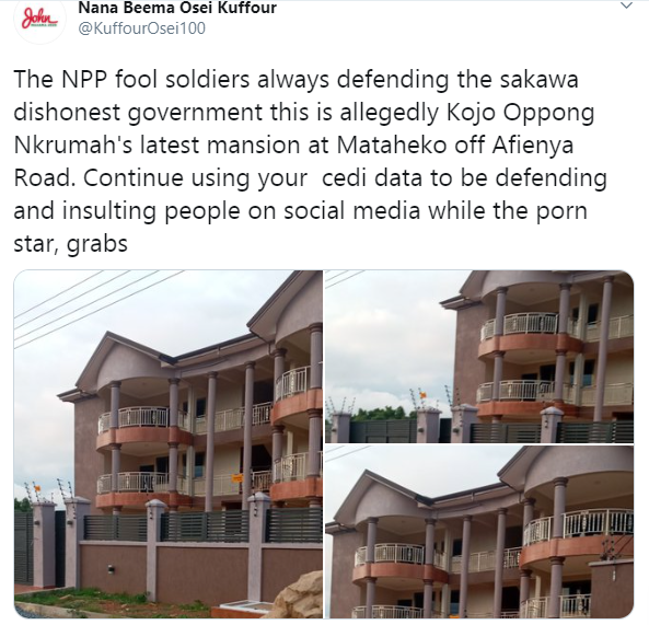 Photos of Kojo Oppong Nkrumah's newly built mansion in Accra pops up