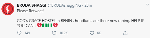 Hoodlums allegedly raping female students at hostel in Benin - Broda Shaggi and others raise alarm