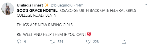 Hoodlums allegedly raping female students at hostel in Benin - Broda Shaggi and others raise alarm