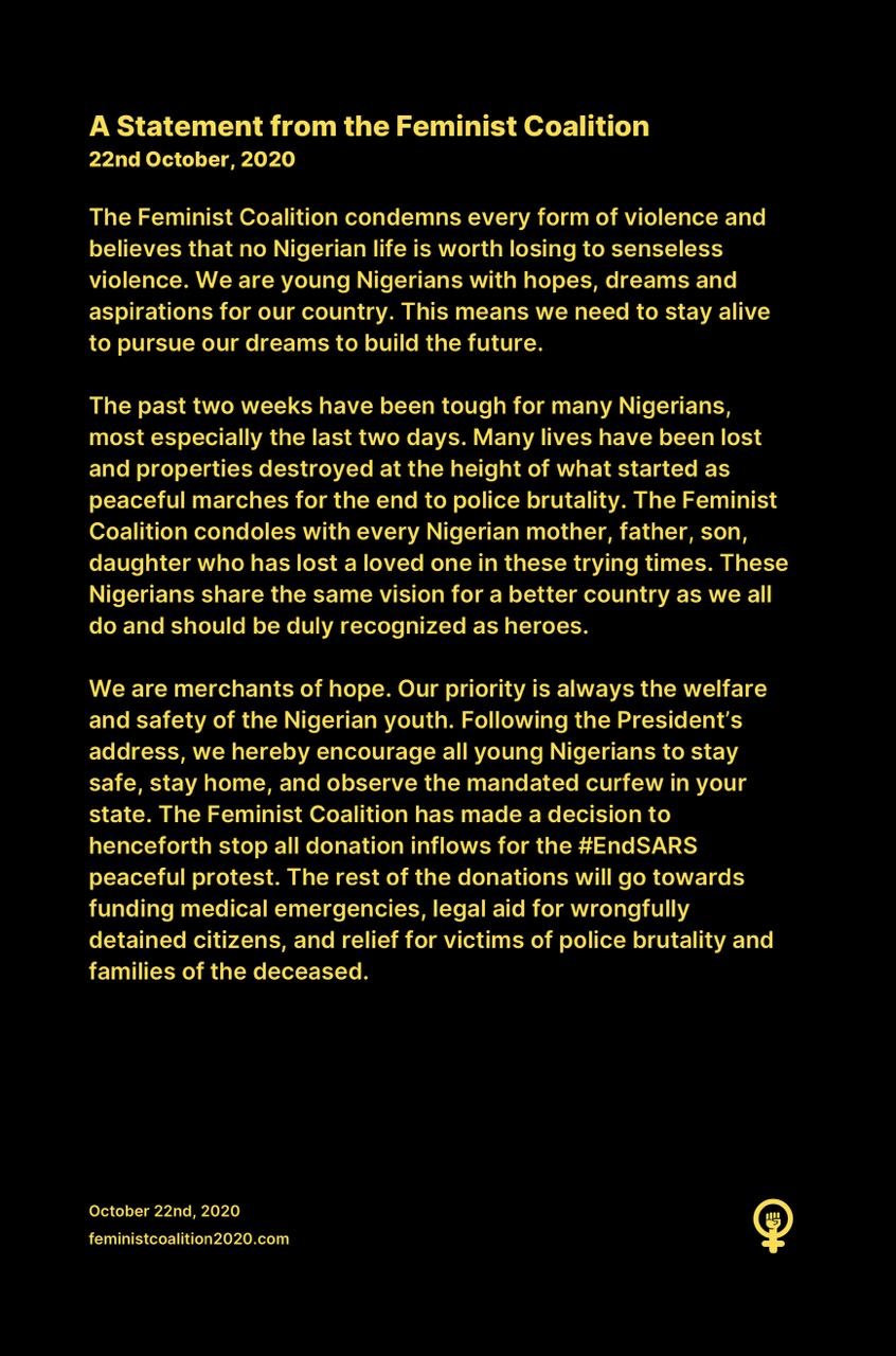 Feminist coalition releases statement to reveal the plan going forward after Buhari