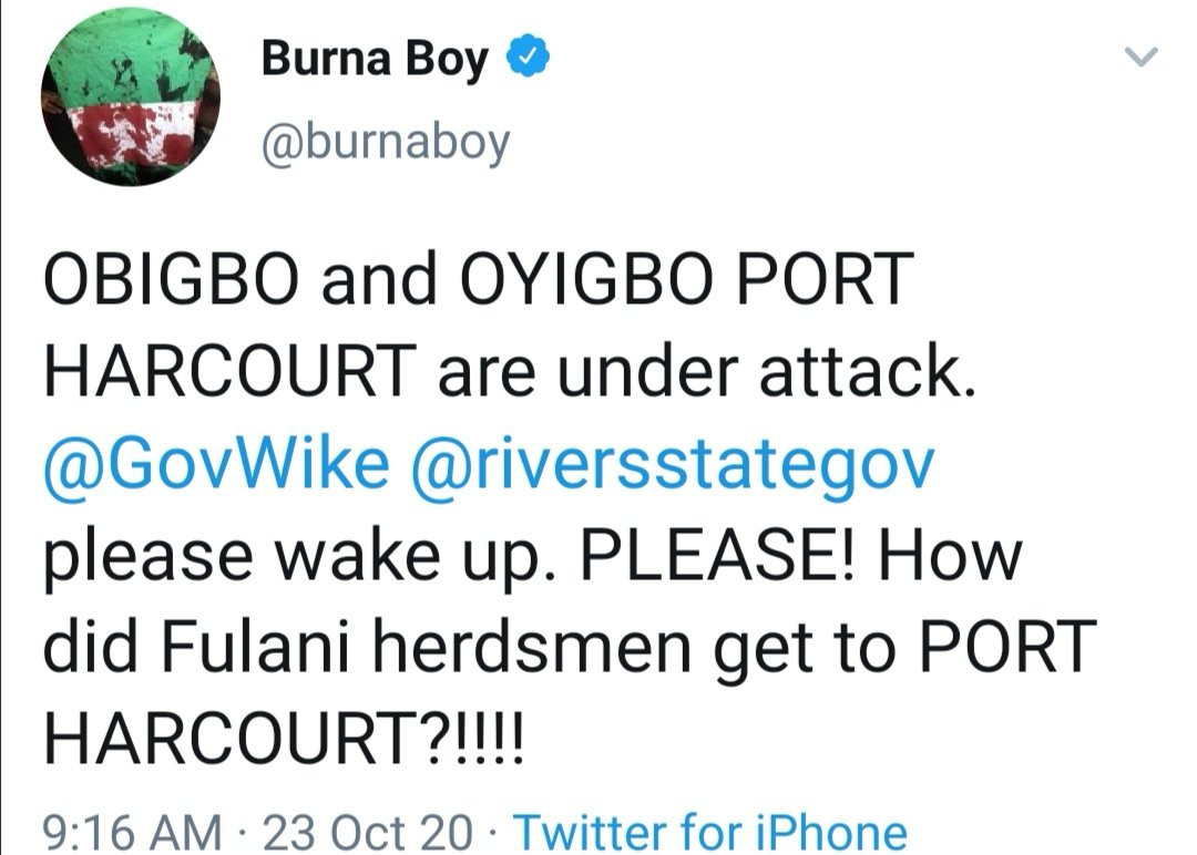 Burna Boy apologizes after being called out for his tweets about Obigbo and Oyibo being under attack