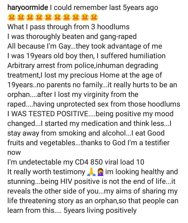 Gay man gives testimony after testing HIV positive when 3 men gang-raped him at 19 for being gay