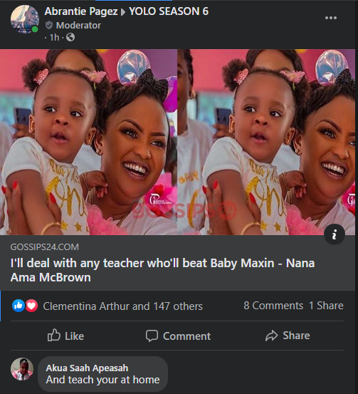 Ghanaians blast McBrown for saying she'll deal with any teacher who'll beat Baby Maxin