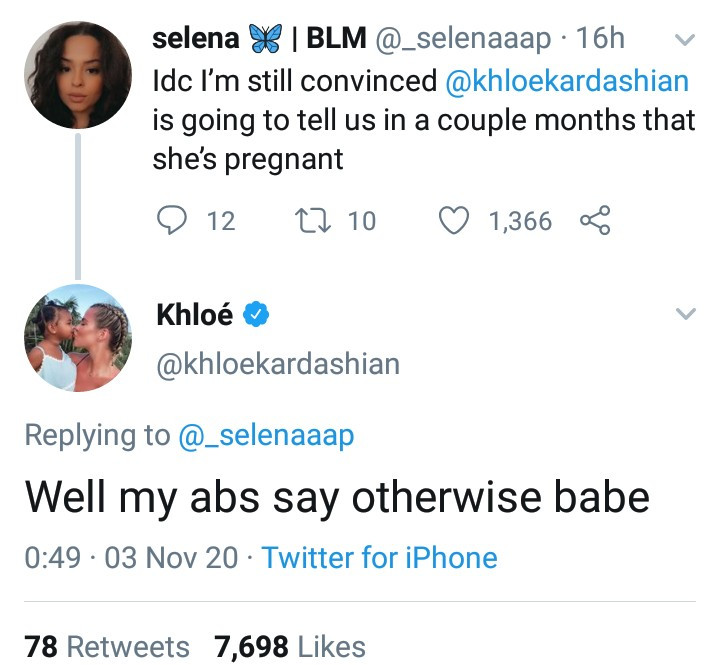 Khloe Kardashian responds to Twitter user who speculated she