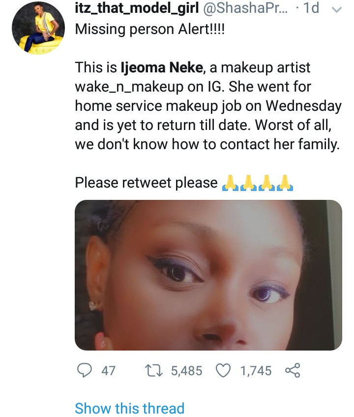 Makeup artist who went missing after leaving home for a job is found dead in Enugu