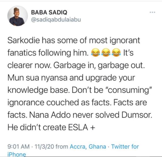 Sarkodie and fans are ignorant - NDC's Sadiq Abdulai