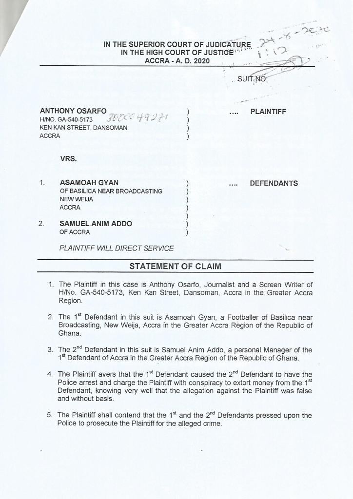 Asamoah Gyan sued GHc1m over rape case