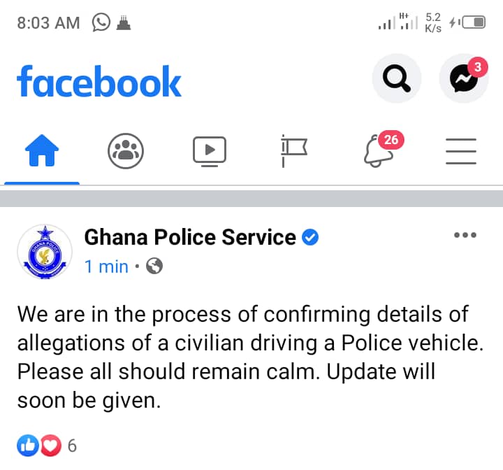 Ghana Police reacts to reports of driver of NPP MP Ignatius Baffuor Awuah driving a police car