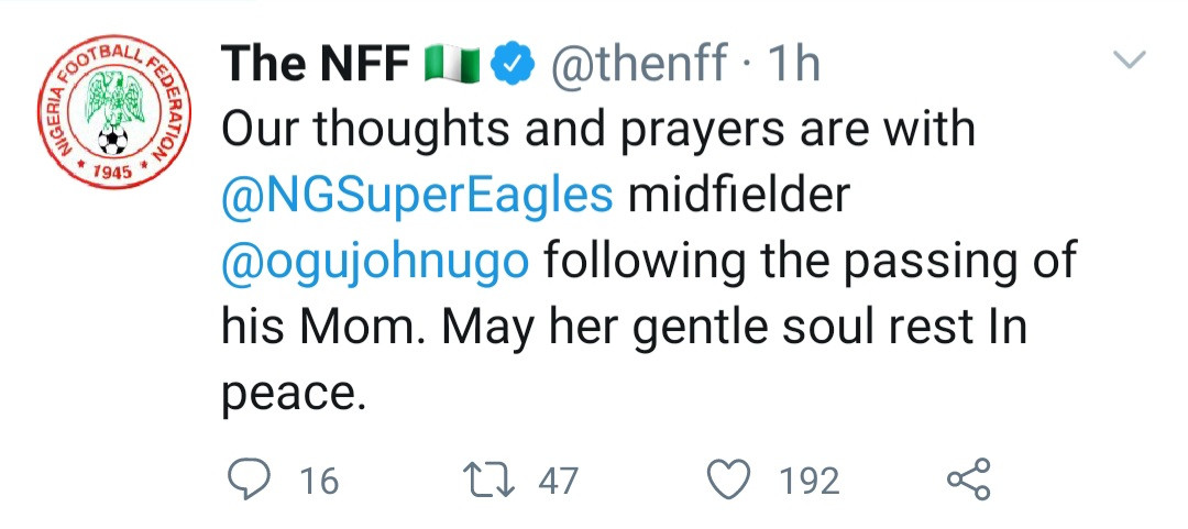 Super Eagles Midfielder, John Ogu loses mum