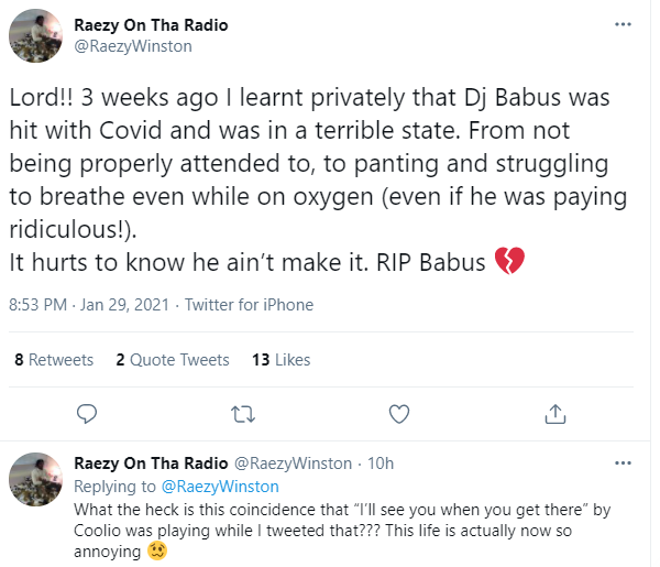 Popular Disc jockey, Babatunde Bello aka DJ Babus dies of COVID19
