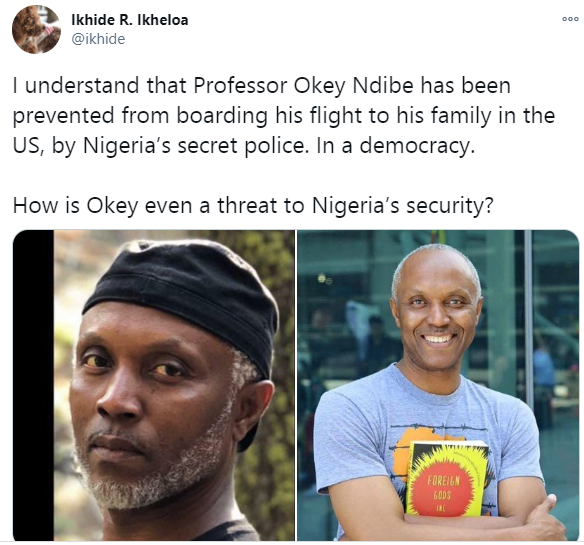 US-based Nigerian professor and Political columnist, Okey Ndibe allegedly detained by DSS before being allowed to board his flight