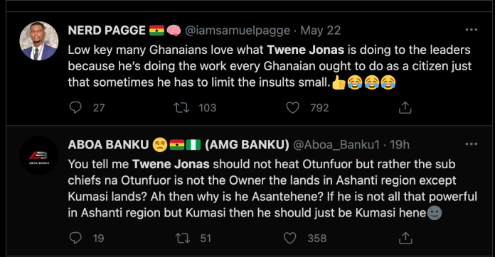 Netizens support Twene Jonas for insulting the Asante chiefs.