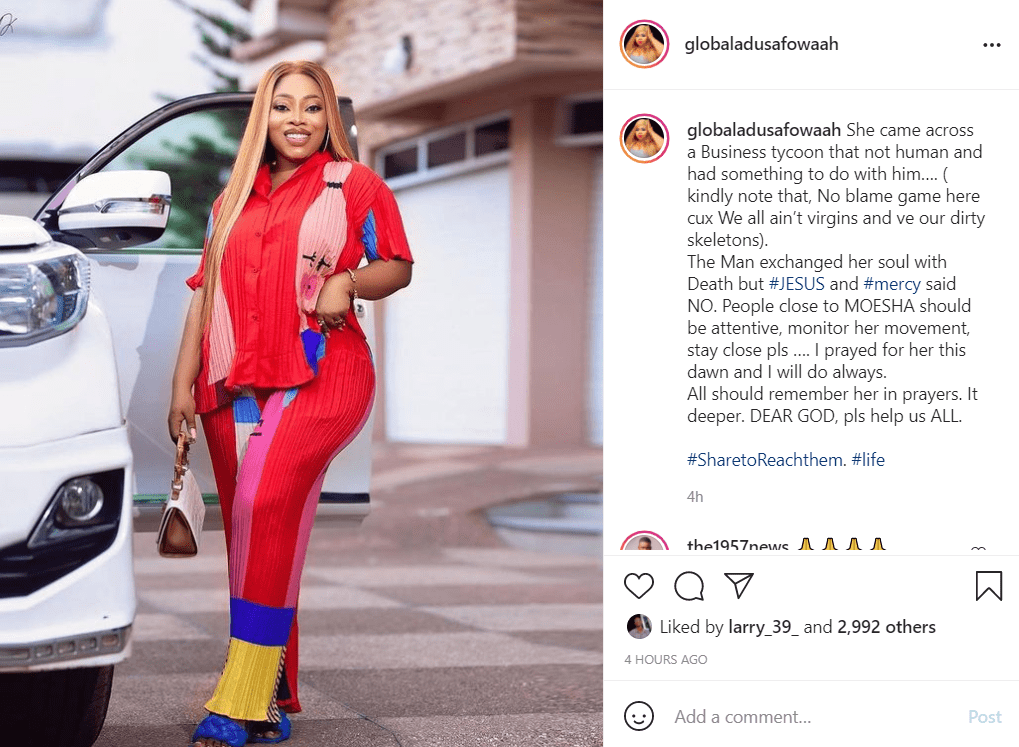 "Let's pray for Moesha, a businessman has used her for ritual"- Adu Safowaa