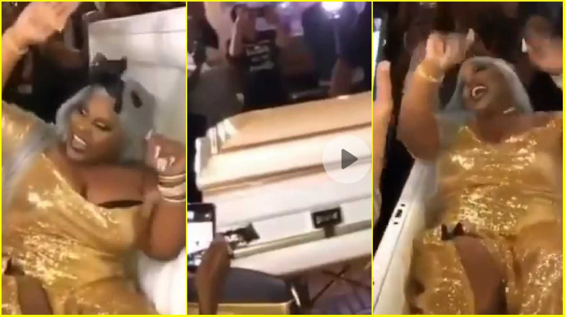 Dramatic Moment When Bride Appeared At Her Wedding Venue In A Coffin-Video