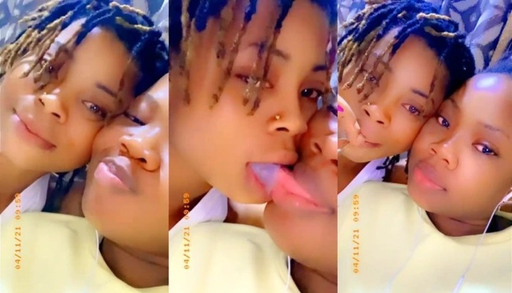 Two L3sbains Spotted Kissing And Smoking In Bed-Video